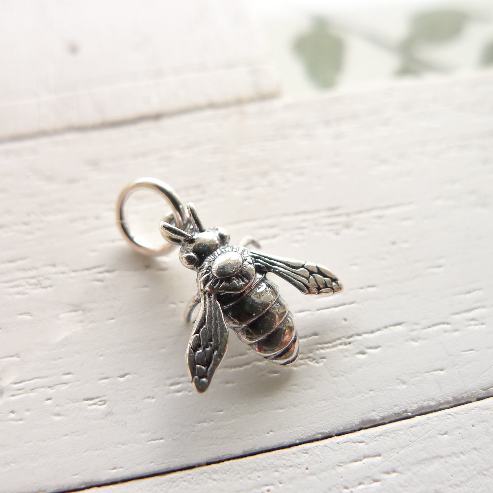 Bee Charm Realistic Sterling Silver Honeybee Pendant Queen Pendant