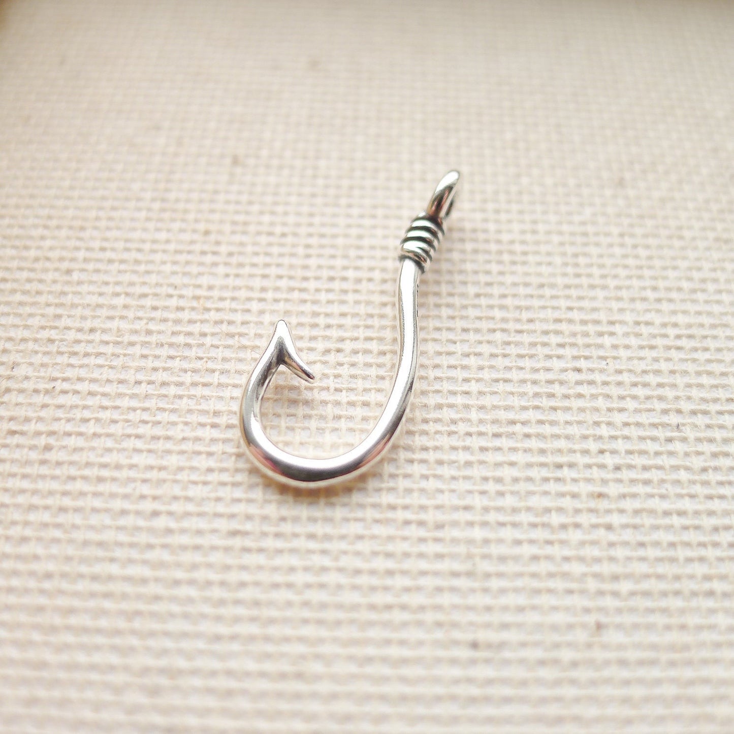 Fish Hook Charm Sterling Silver
