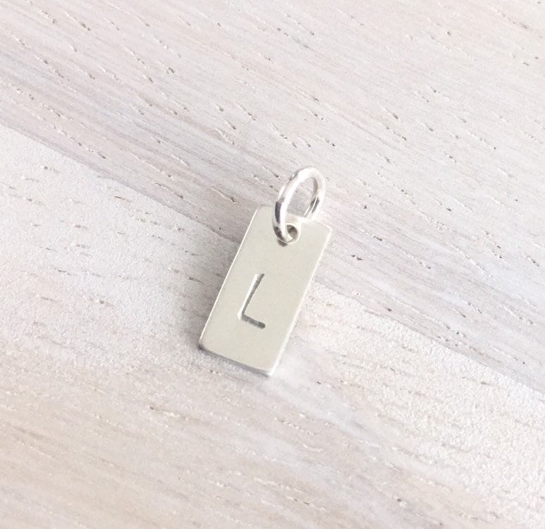 Rectangle Letter Charm Initial Tiny Sterling Silver Pendant