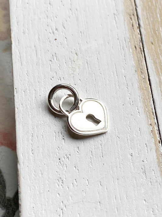 Lock Charm Sterling Silver Tiny Heart Shaped Key Padlock Pendant