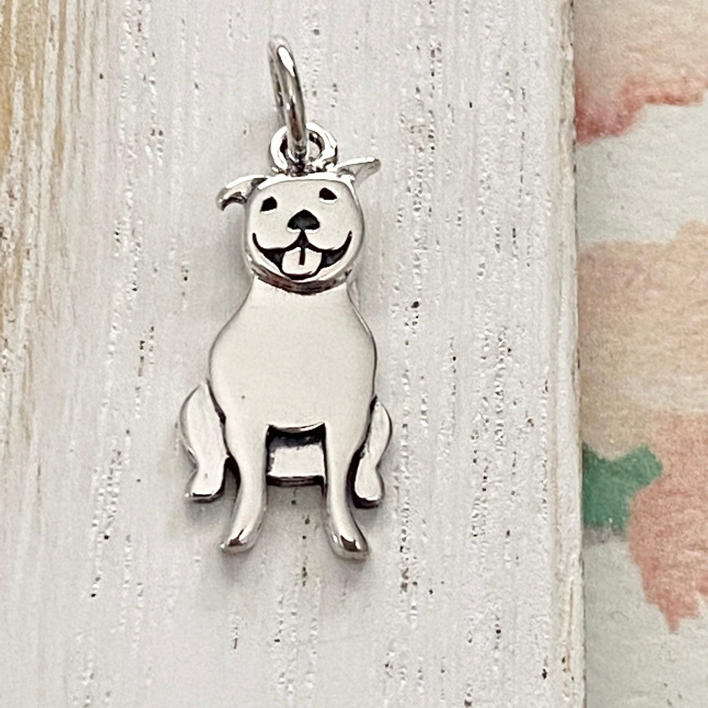 Pitbull Charm Sterling Silver Pendant for Necklace or Bracelets Pit Bull Cute Pup Dog