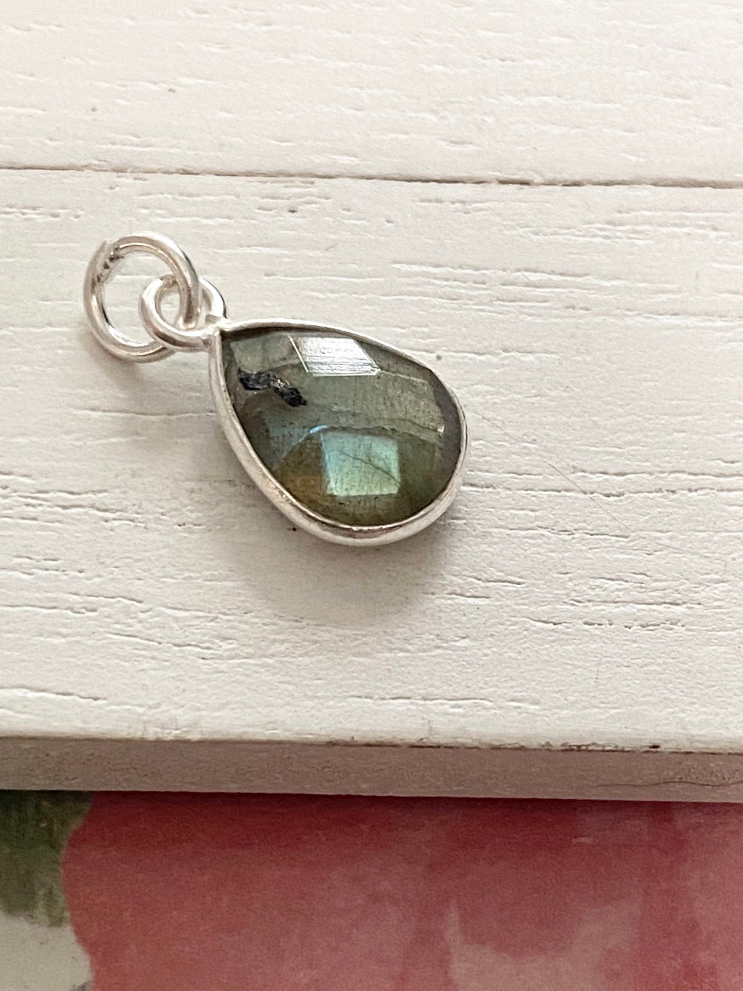 Labradorite Teardrop Charm 10mm Sterling Silver