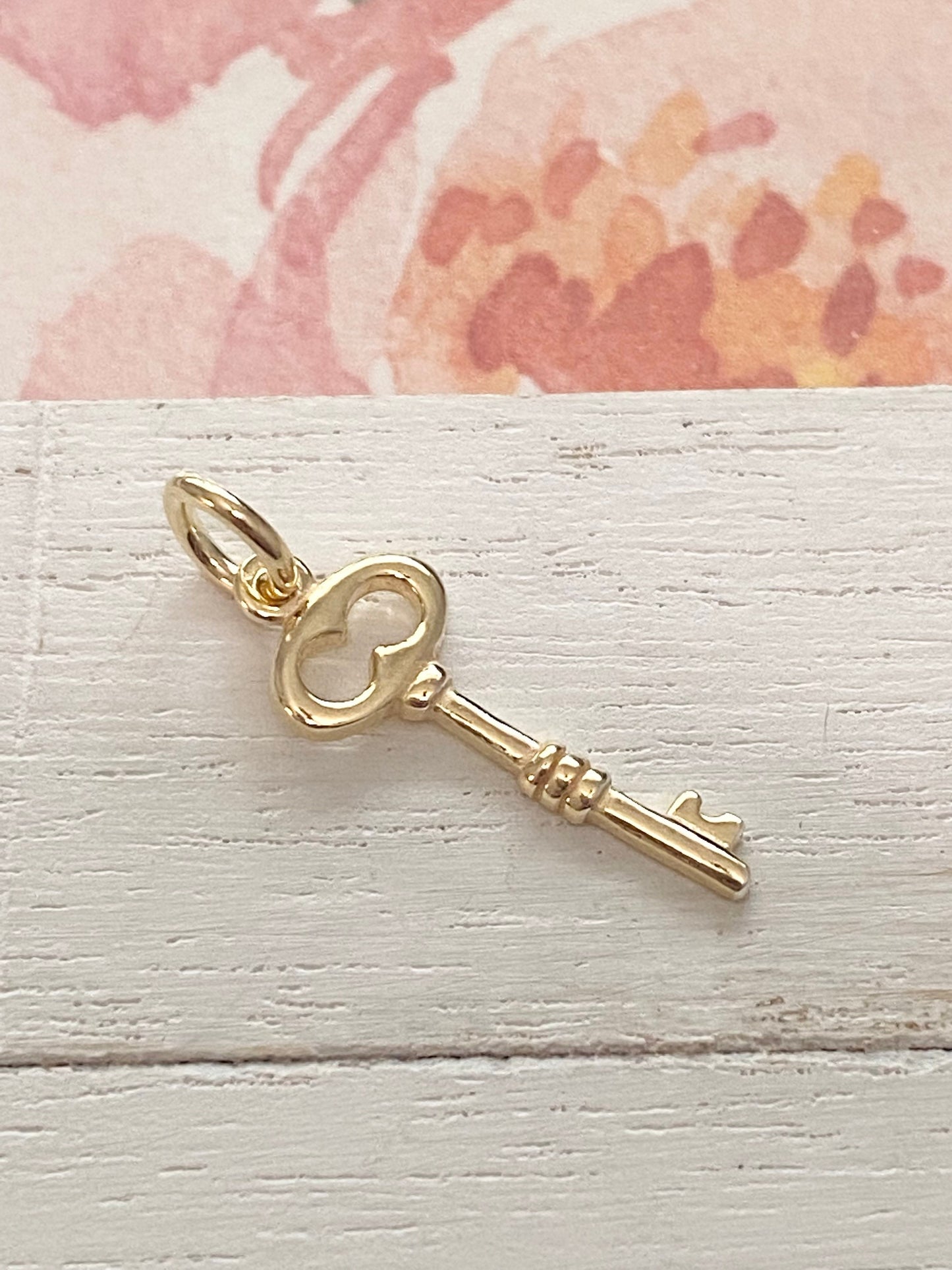 Gold Key Charm Vermeil Scroll