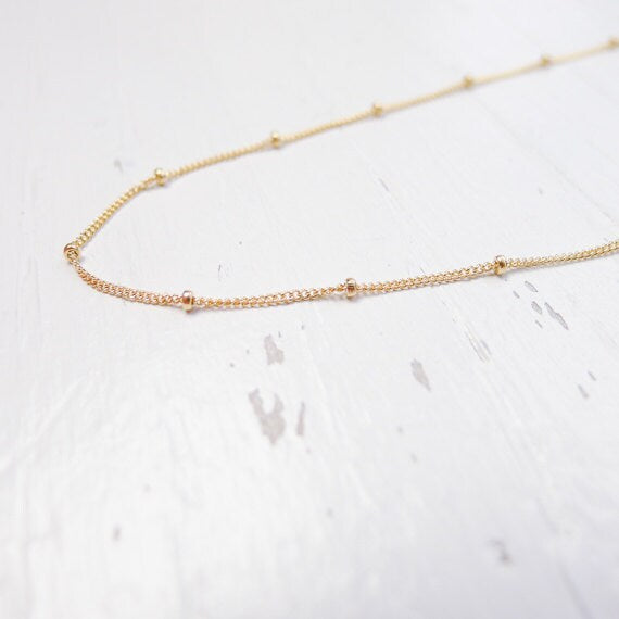 Gold Beaded Chain Finished Delicate Satellite Saturn Necklace