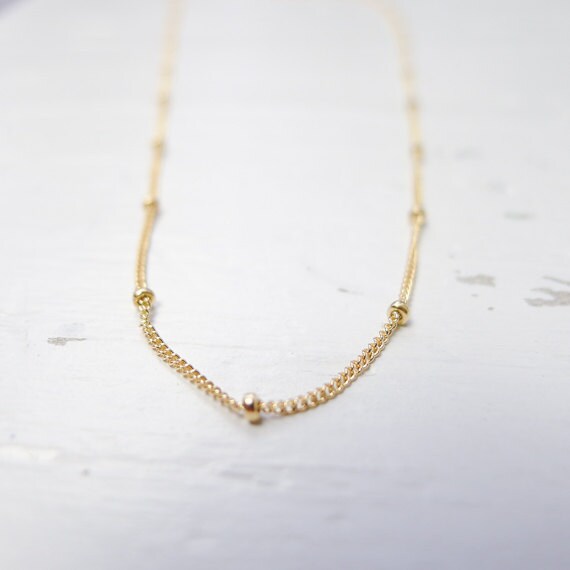 Gold Beaded Chain Finished Delicate Satellite Saturn Necklace