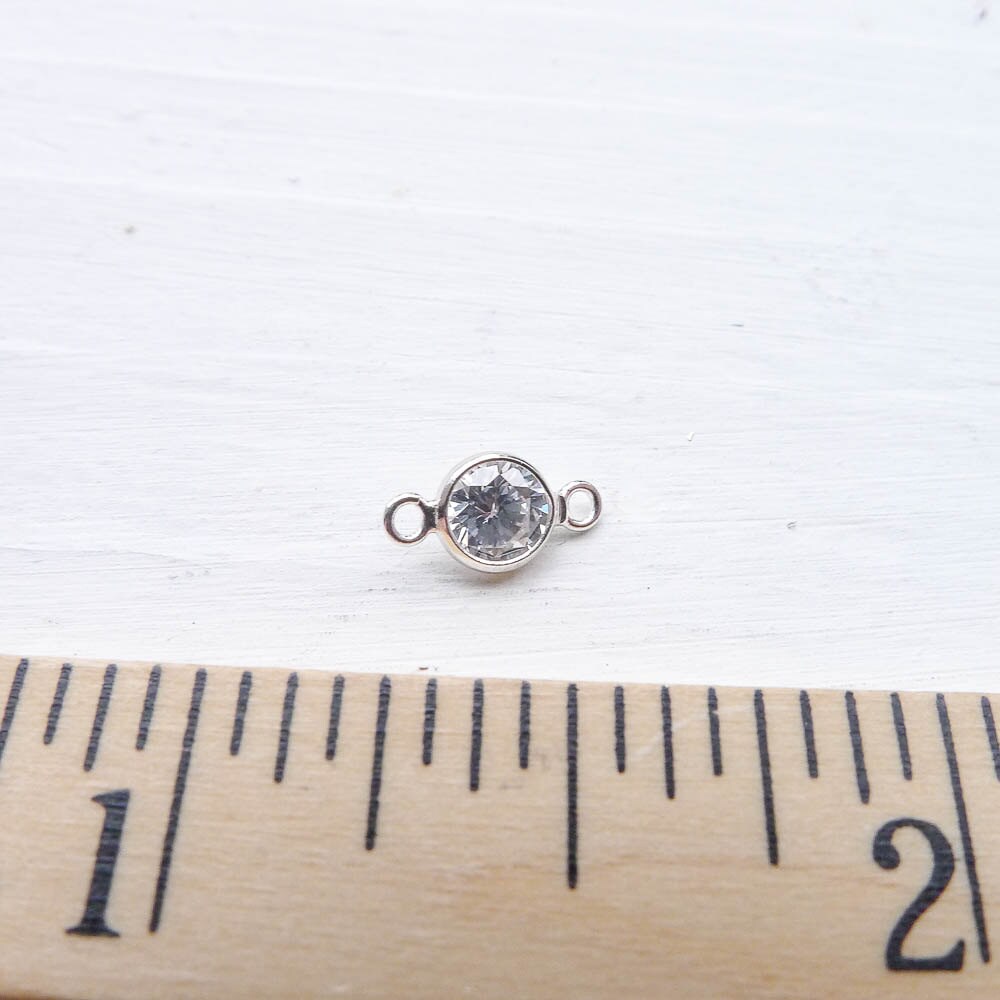 CZ Link in Sterling Silver 4mm Clear CZ Drop Charm Bezel Link Tiny Pendant