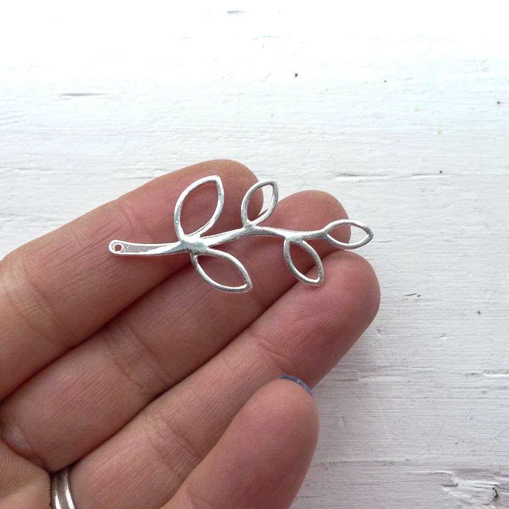 Large Branch Pendant Sterling Silver Leaf Charm