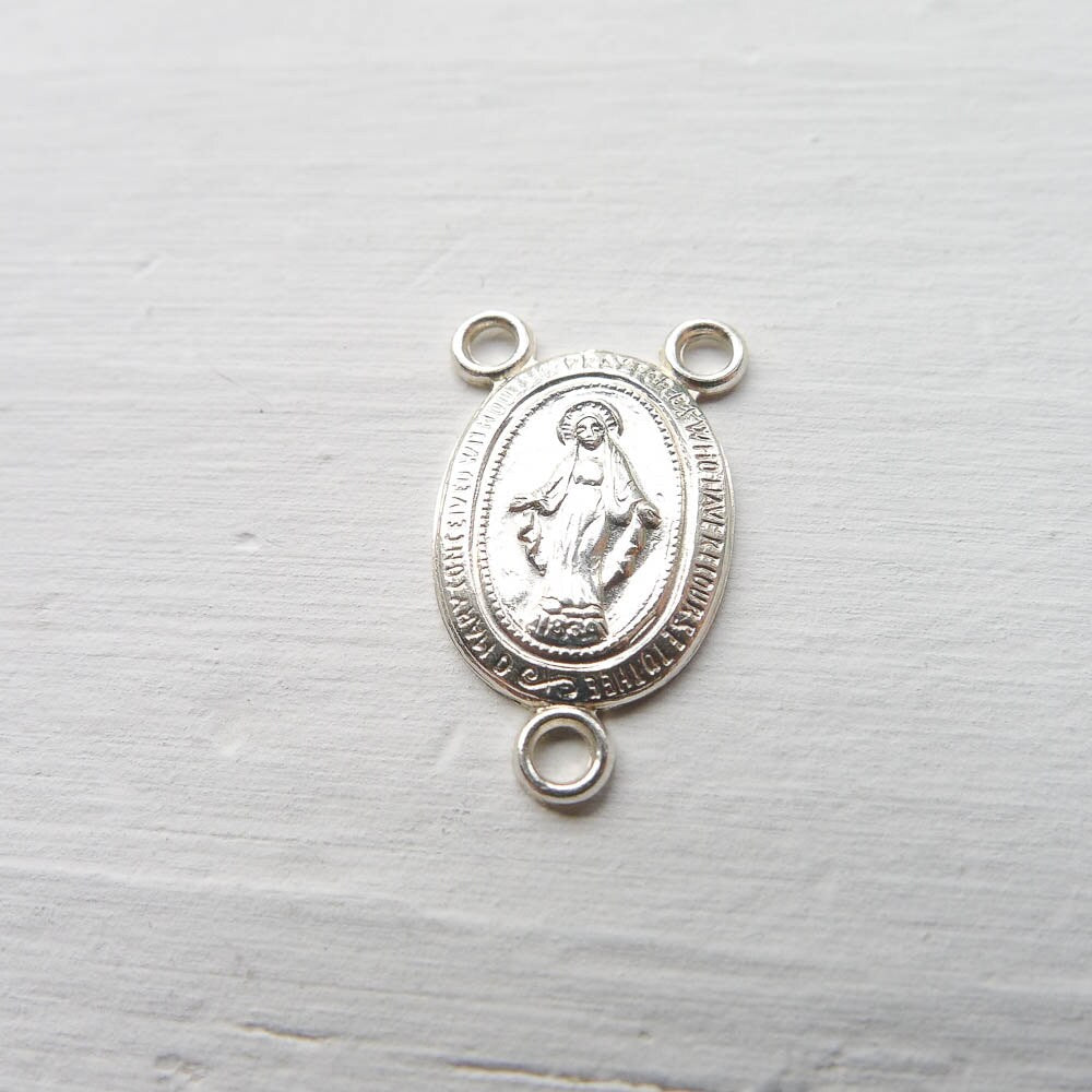 Sterling Silver Rosary Connector Charm Miraculous Medal Center Pen