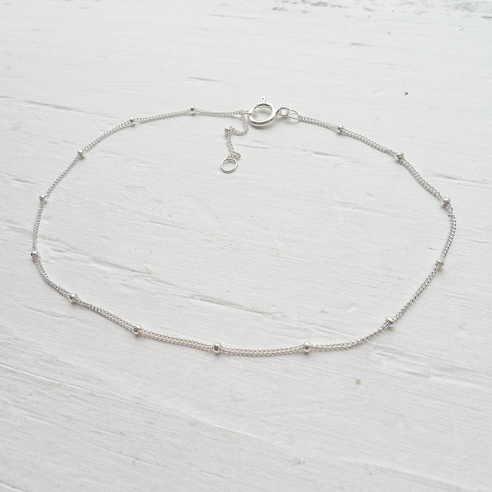 Sterling Silver Anklet Beaded Wish Chain Adjustable Size 9 to 10 inches Dainty Anklets Just add a Charm!