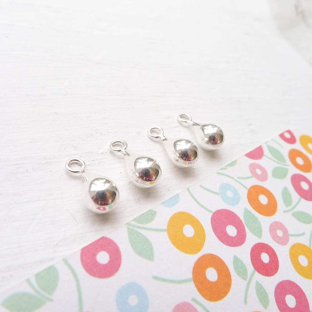 Silver Teardrop Charm Shiny Puff Drop Pendant Sterling Component for Jewelry Making