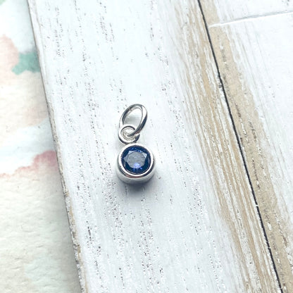 September Birthstone Charm 4mm Sapphire CZ Sterling Silver