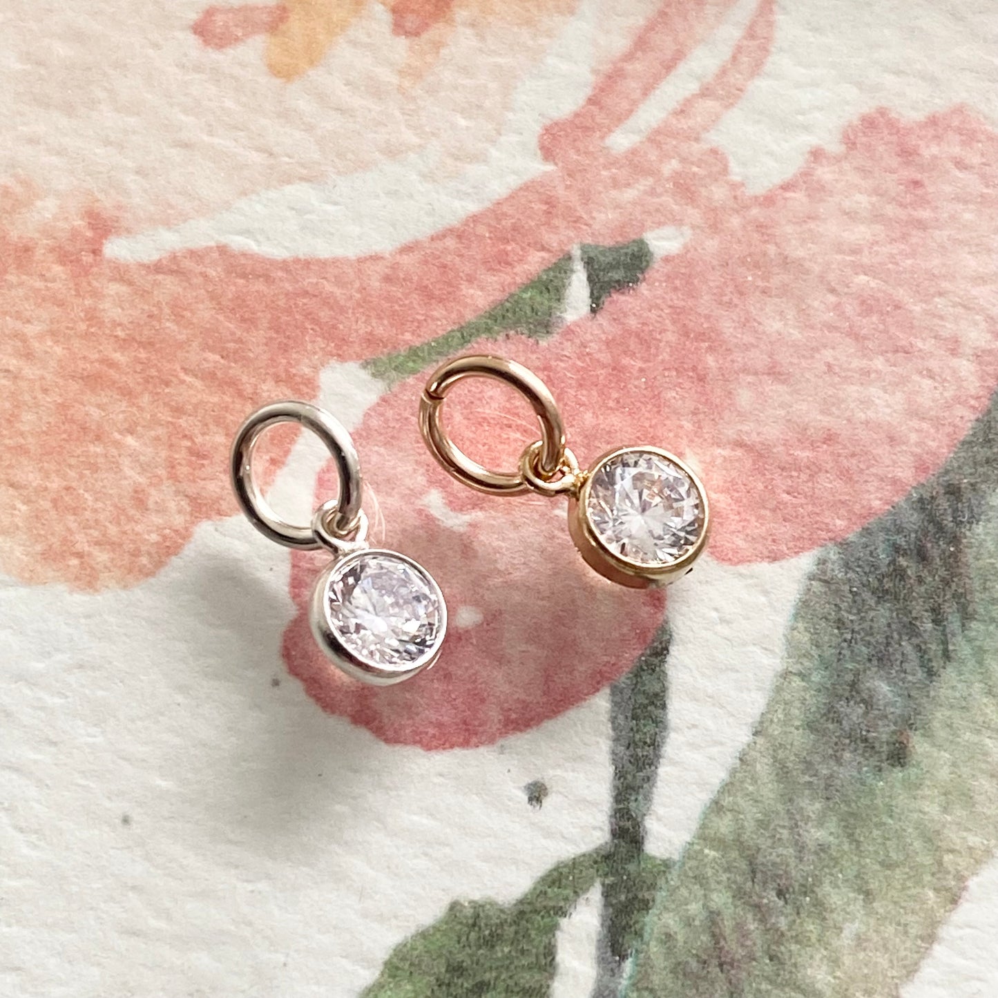 Tiny Clear CZ Drop Charm Sterling Silver or Gold Vermeil