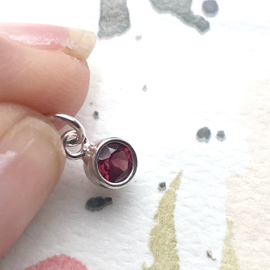 Garnet Charm with Sterling Silver Bezel January Birthstone 4mm Gemstone