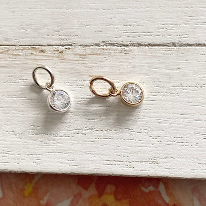 Tiny Clear CZ Drop Charm Sterling Silver or Gold Vermeil