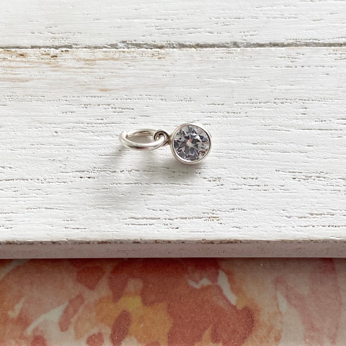 Tiny Clear CZ Drop Charm Sterling Silver or Gold Vermeil