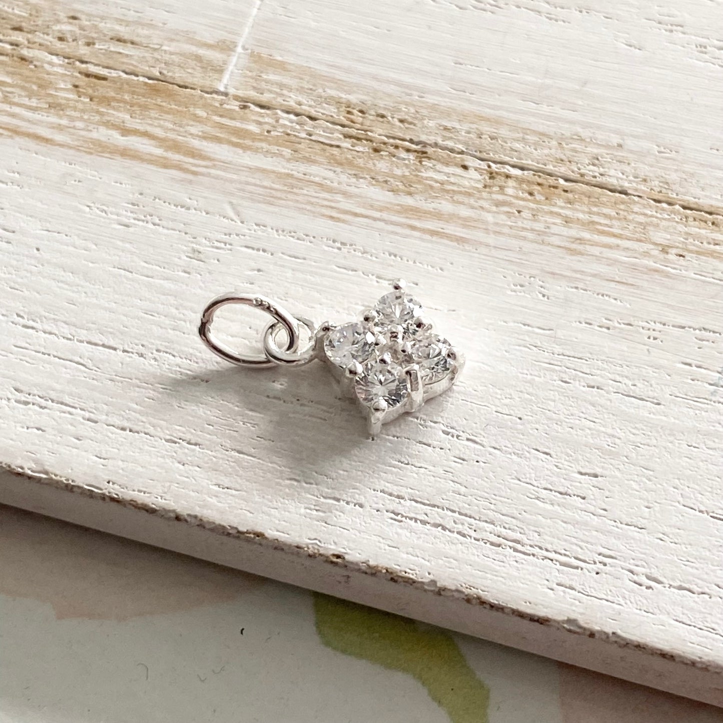 CZ Encrusted Diamond Shaped Charm Sterling Silver