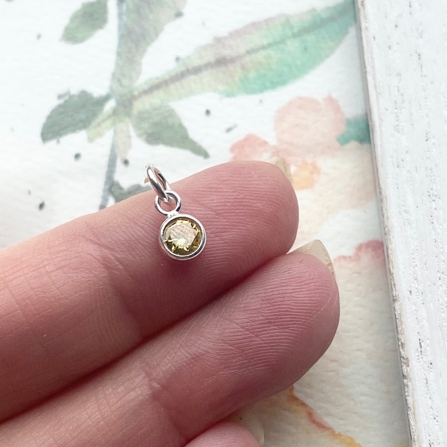 November Birthstone Charm 4mm Citrine CZ Sterling Silver