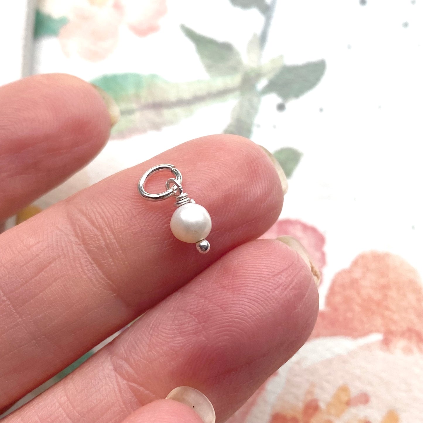 Freshwater Pearl Drop Sterling Silver White Dangle Charm 4mm