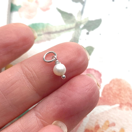 Freshwater Pearl Drop Sterling Silver White Dangle Charm 4mm