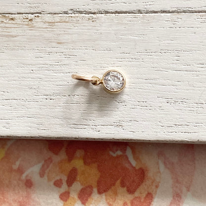 Tiny Clear CZ Drop Charm Sterling Silver or Gold Vermeil