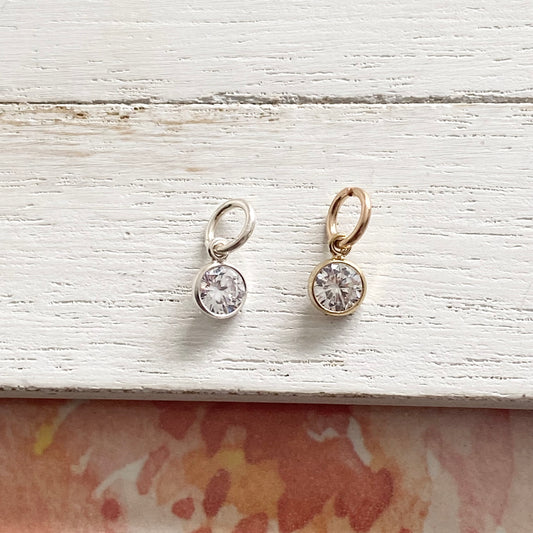 Tiny Clear CZ Drop Charm Sterling Silver or Gold Vermeil