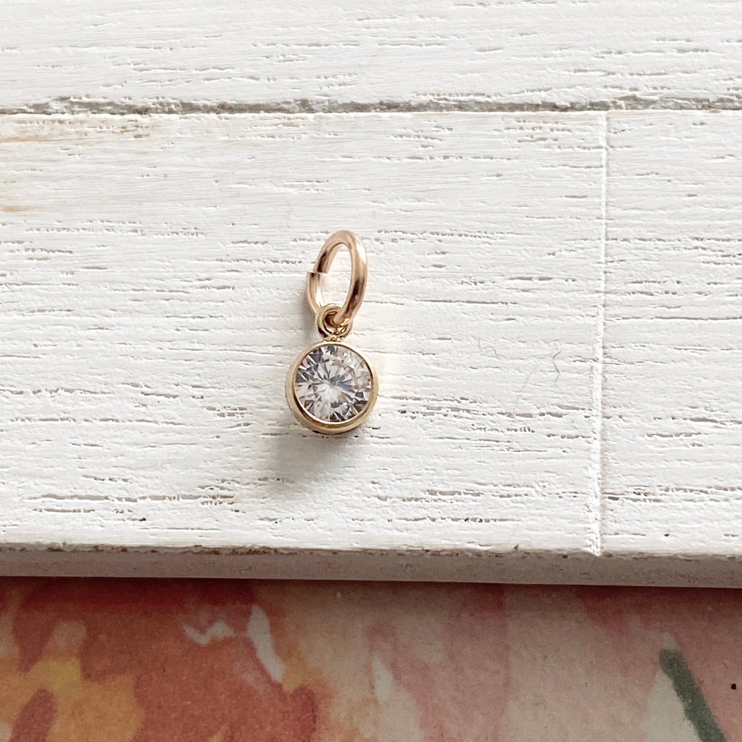 Tiny Clear CZ Drop Charm Sterling Silver or Gold Vermeil