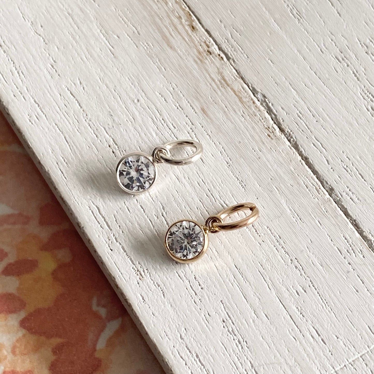 Tiny Clear CZ Drop Charm Sterling Silver or Gold Vermeil