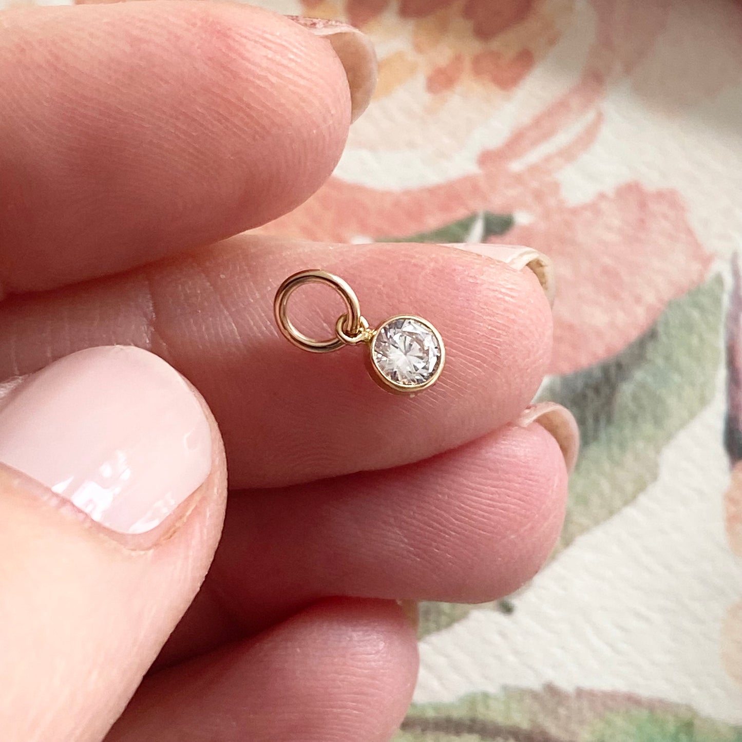 Tiny Clear CZ Drop Charm Sterling Silver or Gold Vermeil