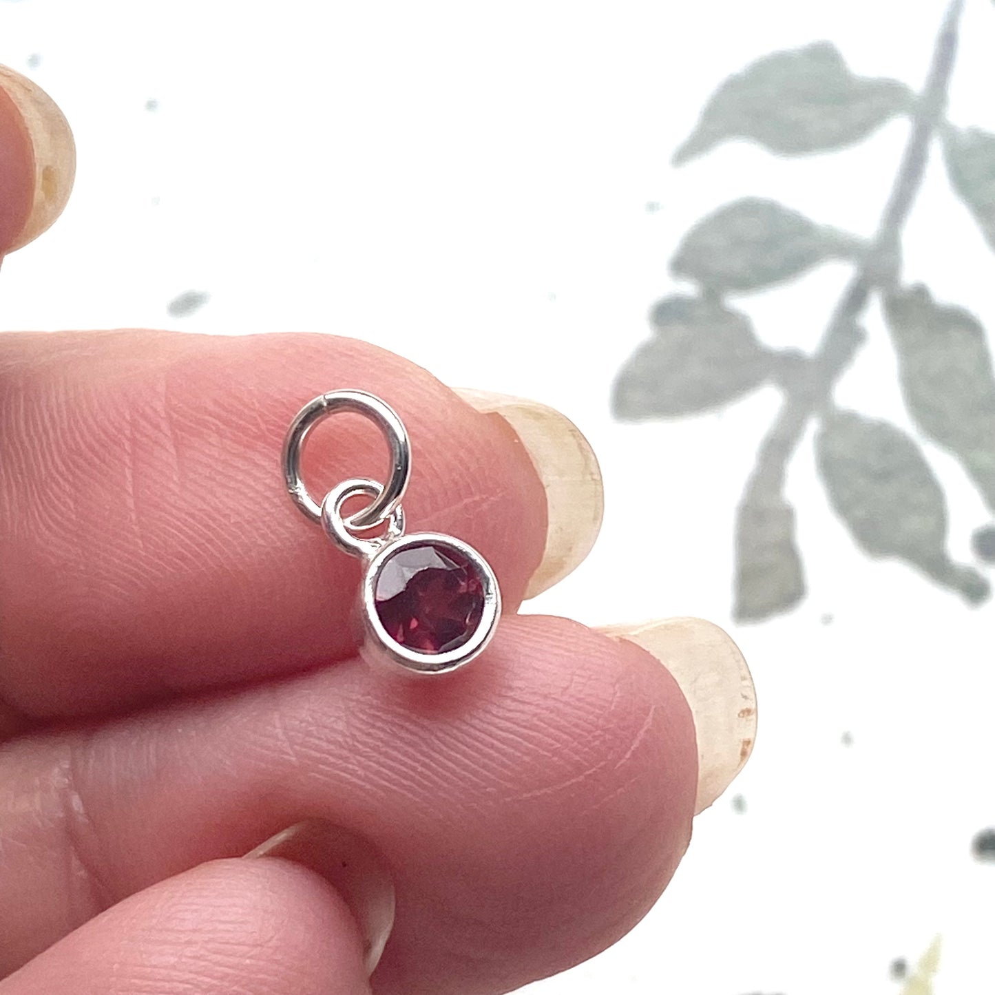Garnet Charm with Sterling Silver Bezel January Birthstone 4mm Gemstone