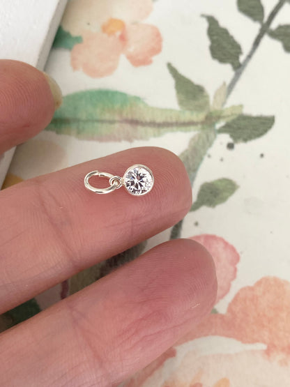 Tiny Clear CZ Drop Charm Sterling Silver or Gold Vermeil