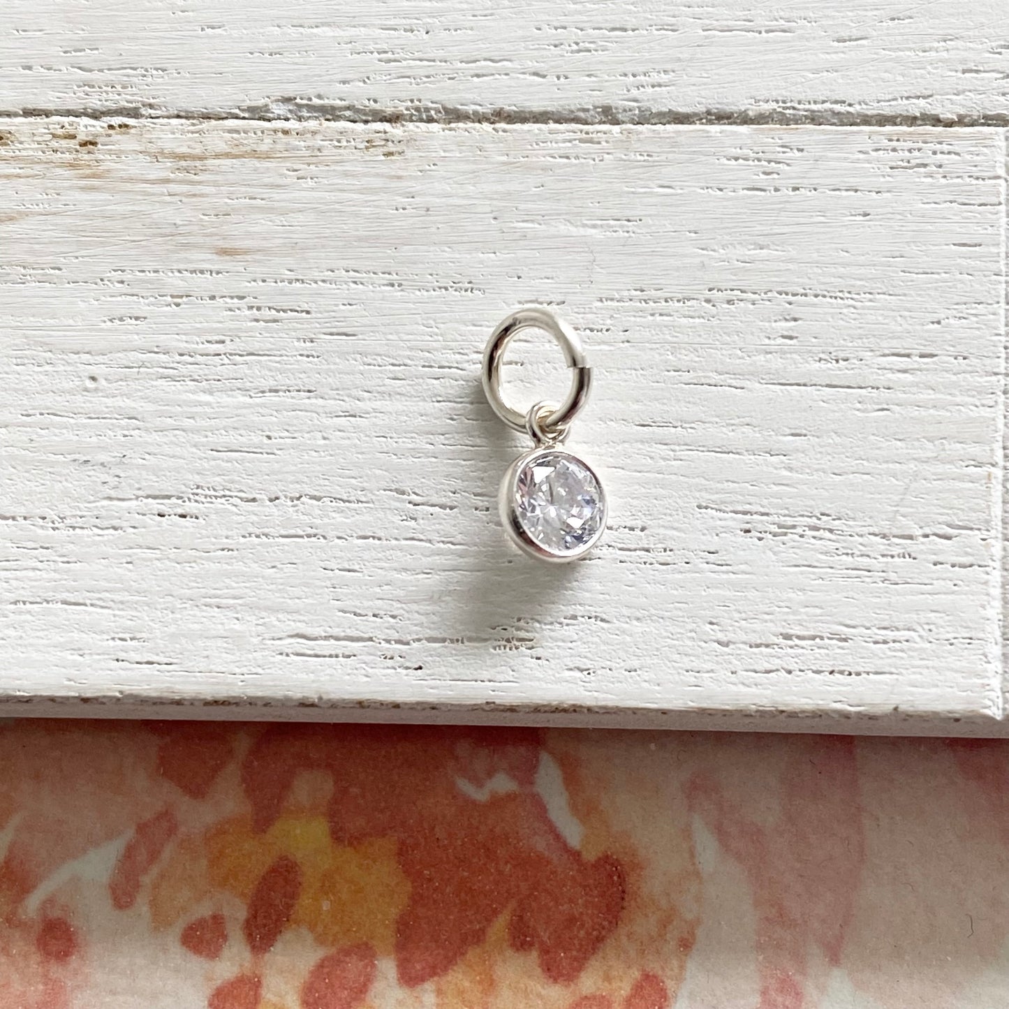 Tiny Clear CZ Drop Charm Sterling Silver or Gold Vermeil