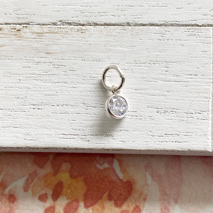 Tiny Clear CZ Drop Charm Sterling Silver or Gold Vermeil