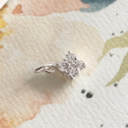 CZ Encrusted Diamond Shaped Charm Sterling Silver