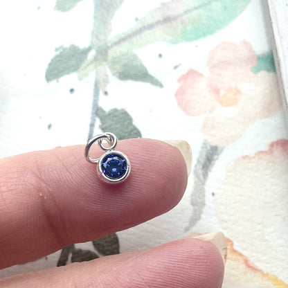 September Birthstone Charm 4mm Sapphire CZ Sterling Silver
