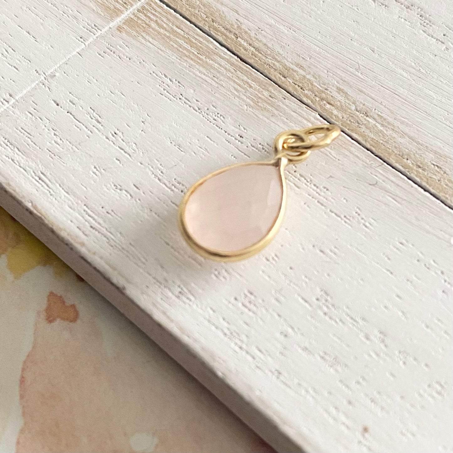 Rose Quartz Charm 10mm Teardrop Sterling Silver or Gold Vermeil