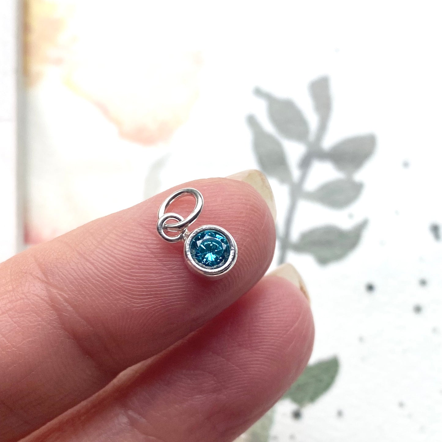 December Birthstone Charm 4mm Blue Topaz CZ Sterling Silver