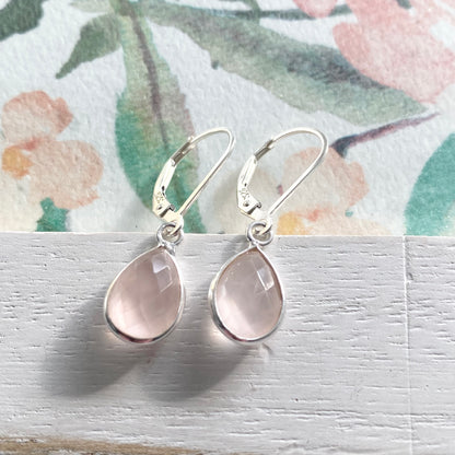 Rose Quartz Sterling Silver Leverback Earrings