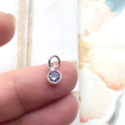 February Birthstone Charm 4mm Purple Amethyst CZ Accent Sterling Silver