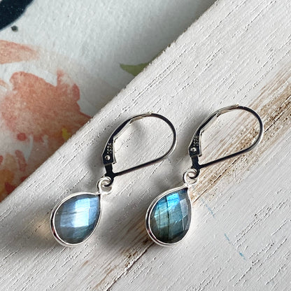 Labradorite Sterling Silver Leverback Earrings
