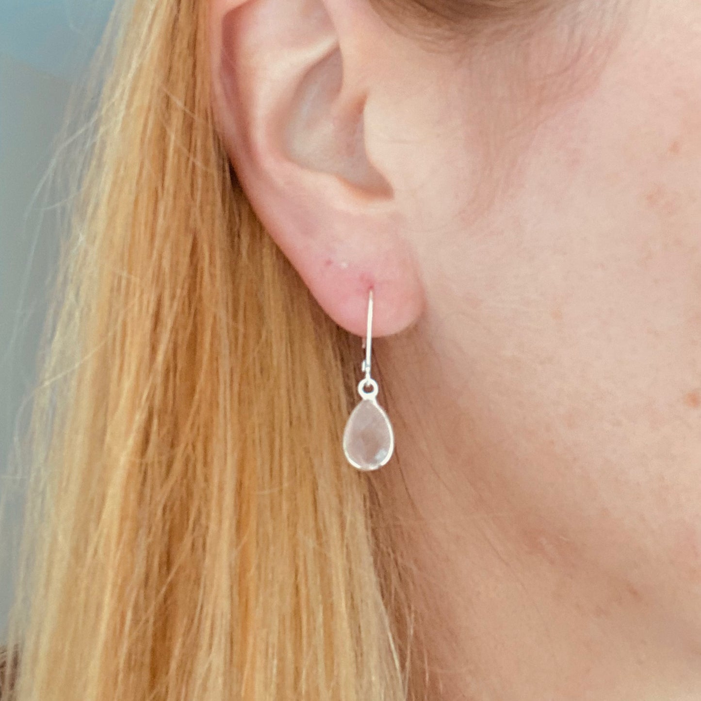 Rose Quartz Sterling Silver Leverback Earrings