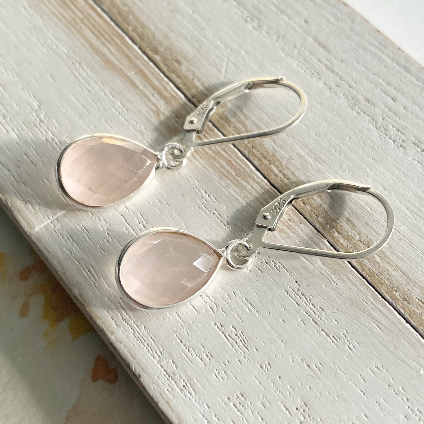 Rose Quartz Sterling Silver Leverback Earrings