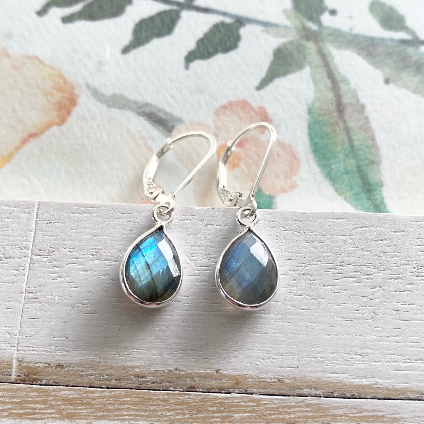 Labradorite Sterling Silver Leverback Earrings