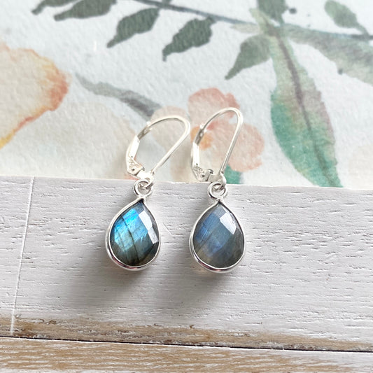 Labradorite Sterling Silver Leverback Earrings