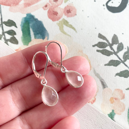 Rose Quartz Sterling Silver Leverback Earrings