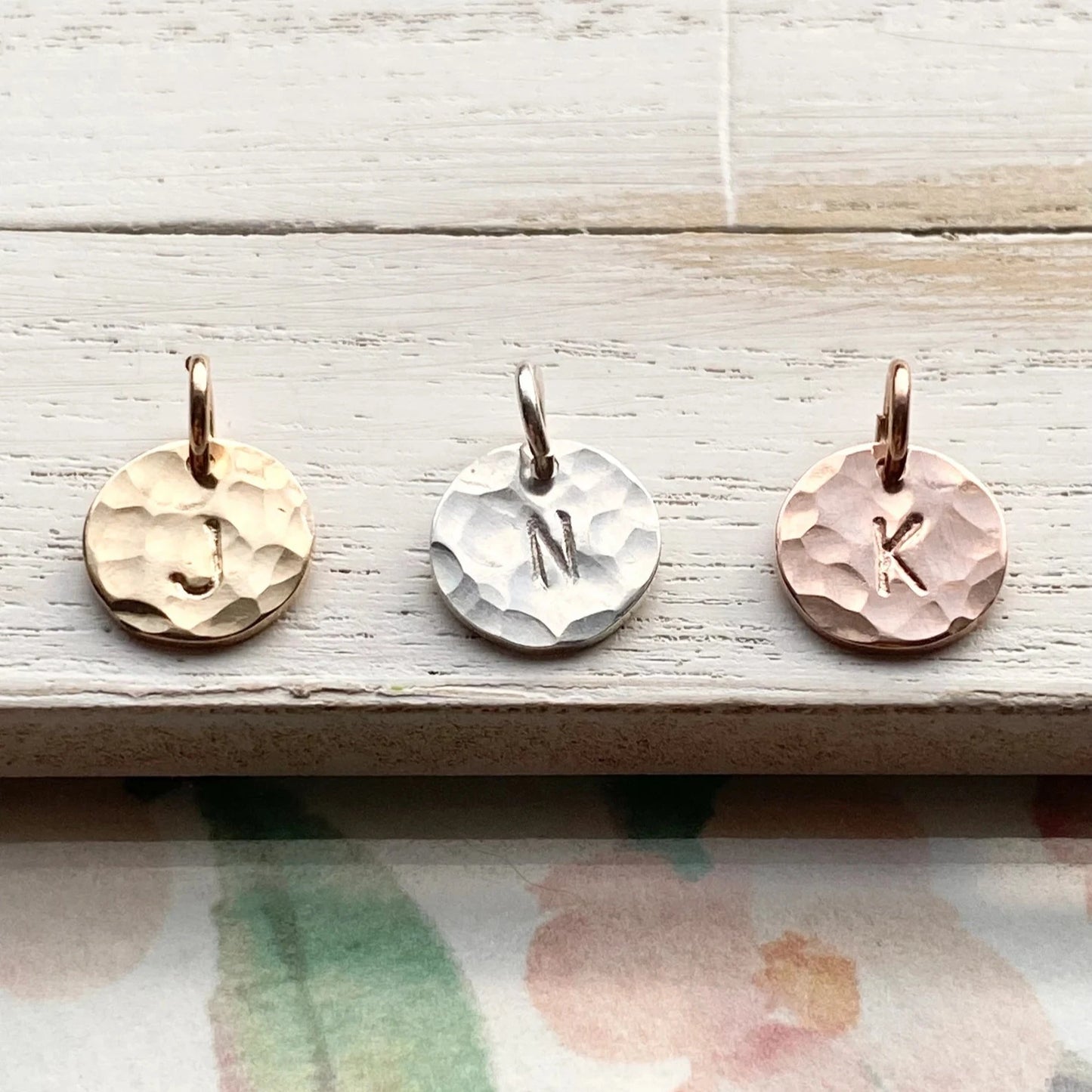 Hammered Letter Circle Charm