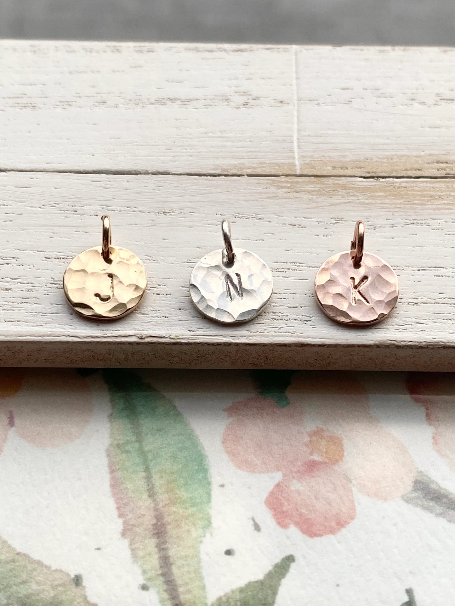 Hammered Letter Circle Charm