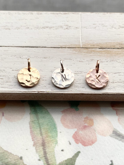 Hammered Letter Circle Charm