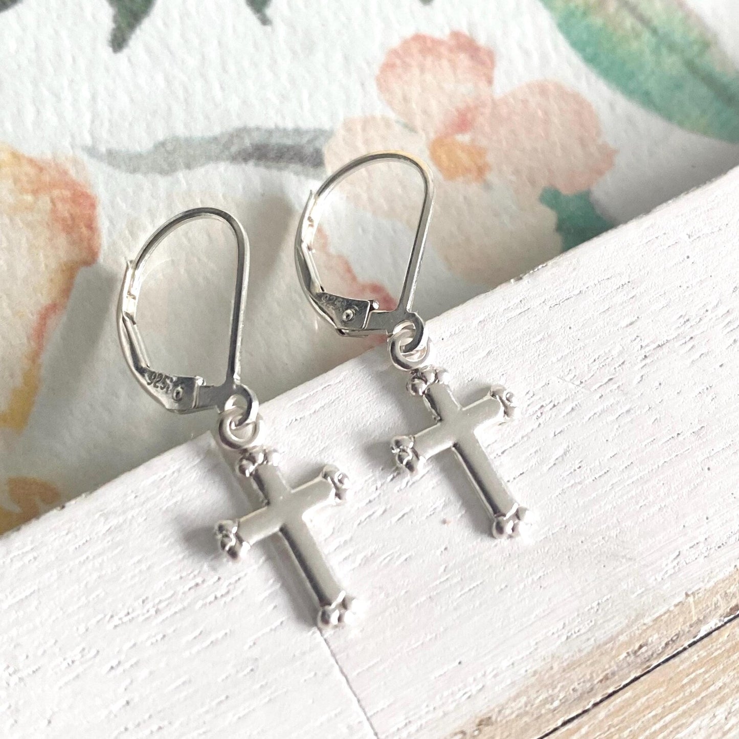 Dainty Cross Leverback Earring