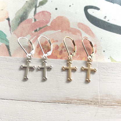 Dainty Cross Leverback Earring