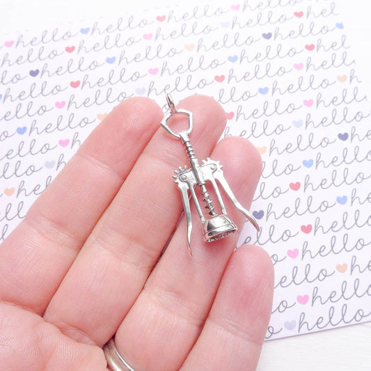 Large Wine Key Opener Charm Sterling Silver Pendant for Wine Lovers Bottle Opener Charm